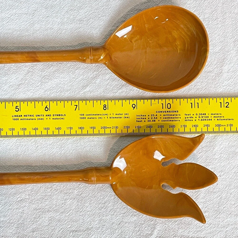 Vintage Harvest Gold Swirl Plastic Serving Utensil Set 70s